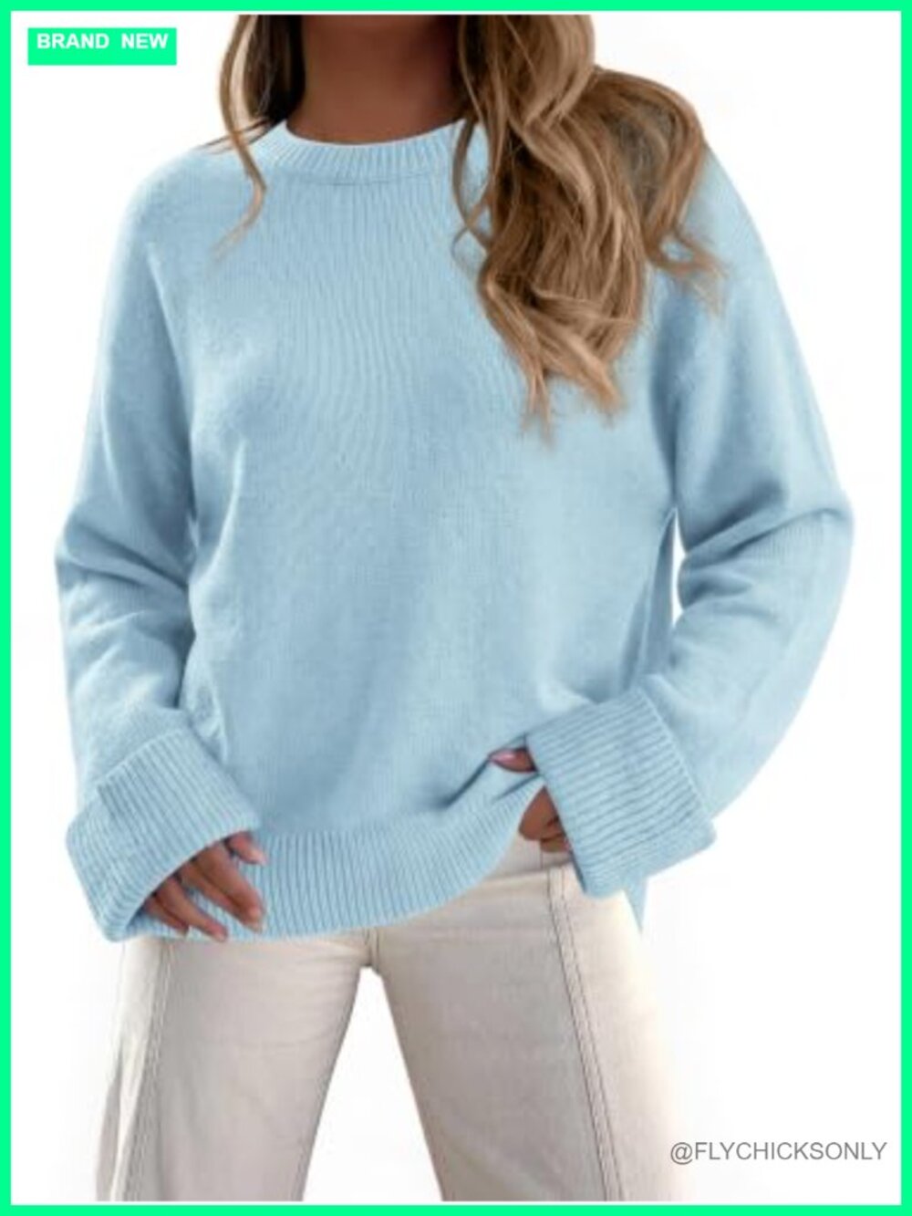 Oversized Cable Knit Chunky Sweater Balloon Sleeve Crew Neck Pullover